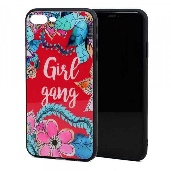 Wholesale iPhone 8 Plus / 7 Plus Design Tempered Glass Hybrid Case (Girl Gang)